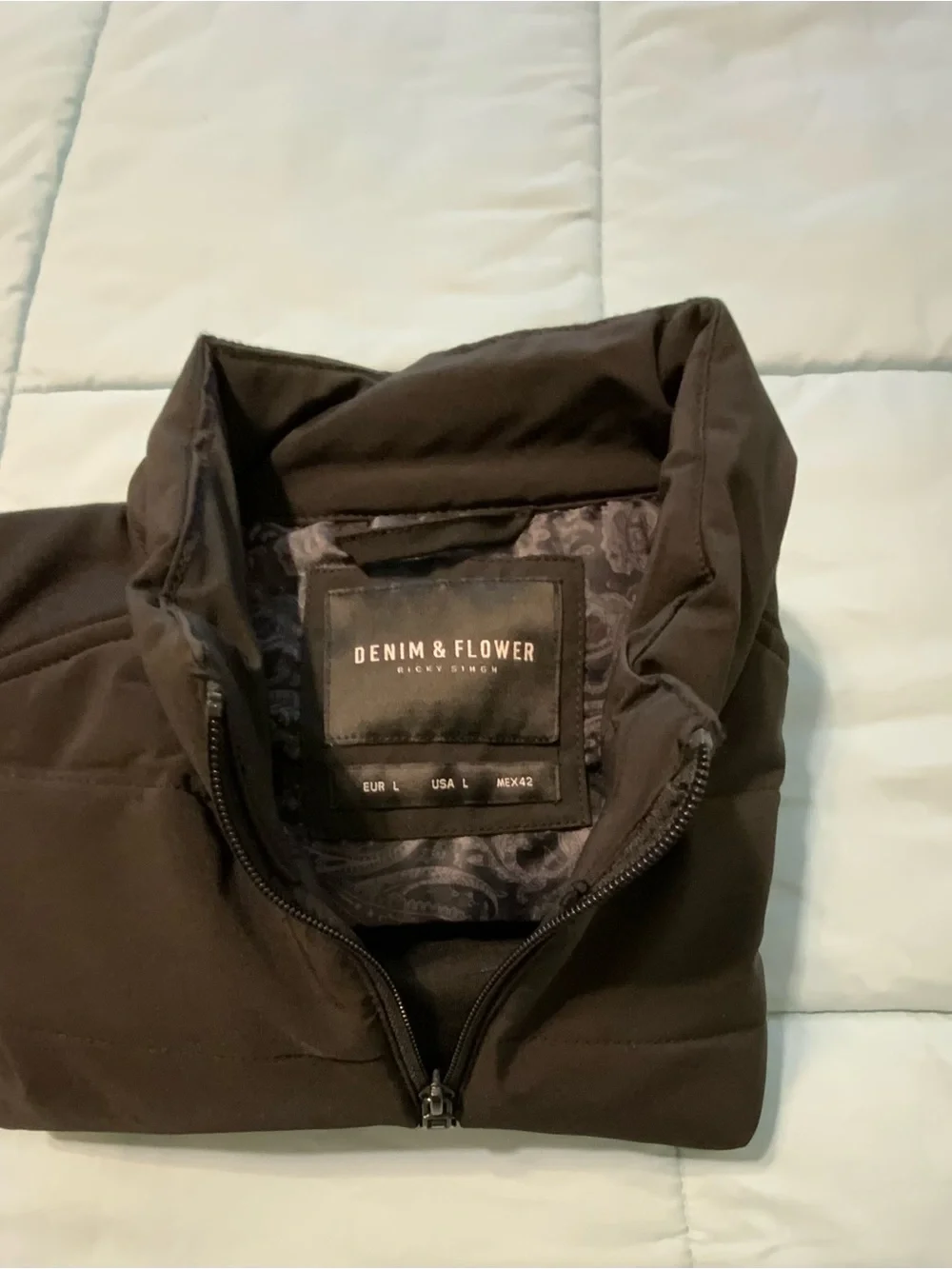 Denim & Flower Men's Black Quilted Zip-Front Jacket